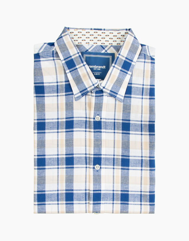 Waihi Blue & Beige Check Short Sleeve Shirt
