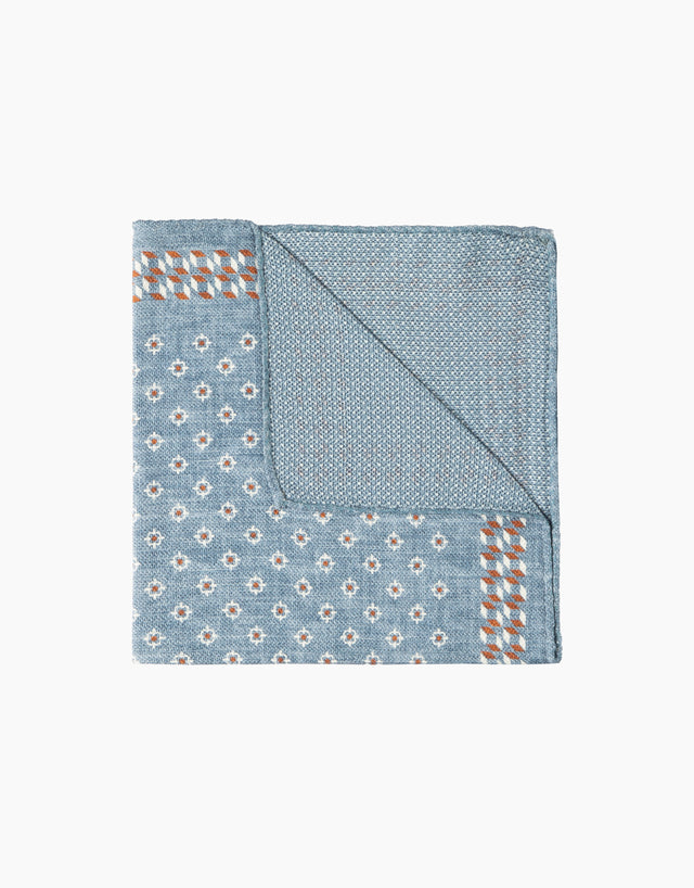 Blue Textured & Geometric Reversible Pocket Square