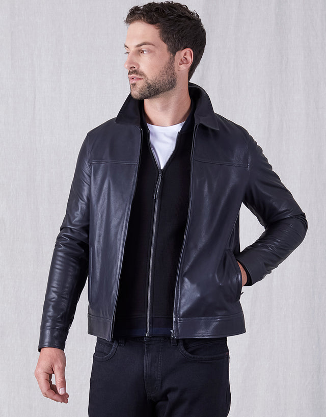 Ryder Navy Leather Jacket