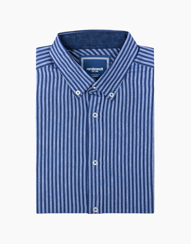Ohope Navy Stripe Linen Blend Shirt