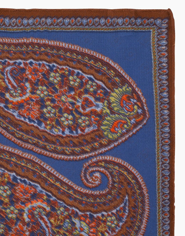 Blue and Brown Paisley Silk Pocket Square