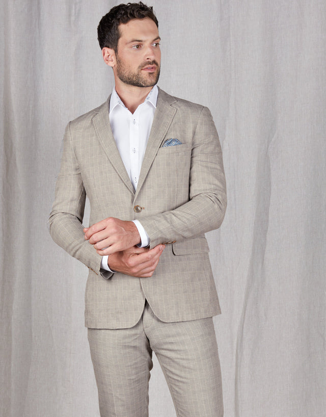 Split Beige & Grey Check Suit