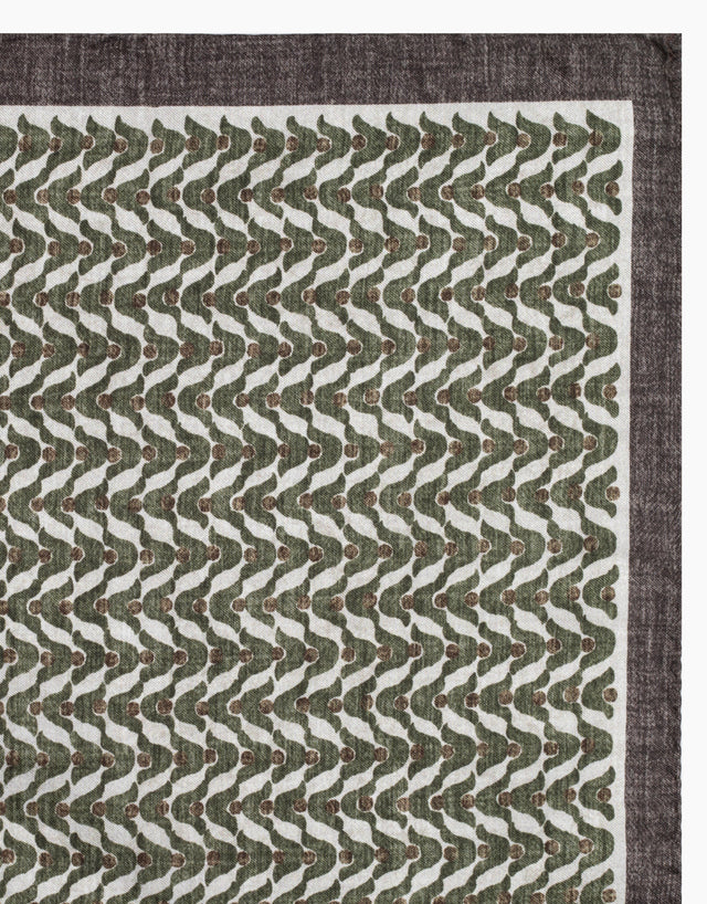 Brown, Cream & Green Geo Italian Silk Pocket Square