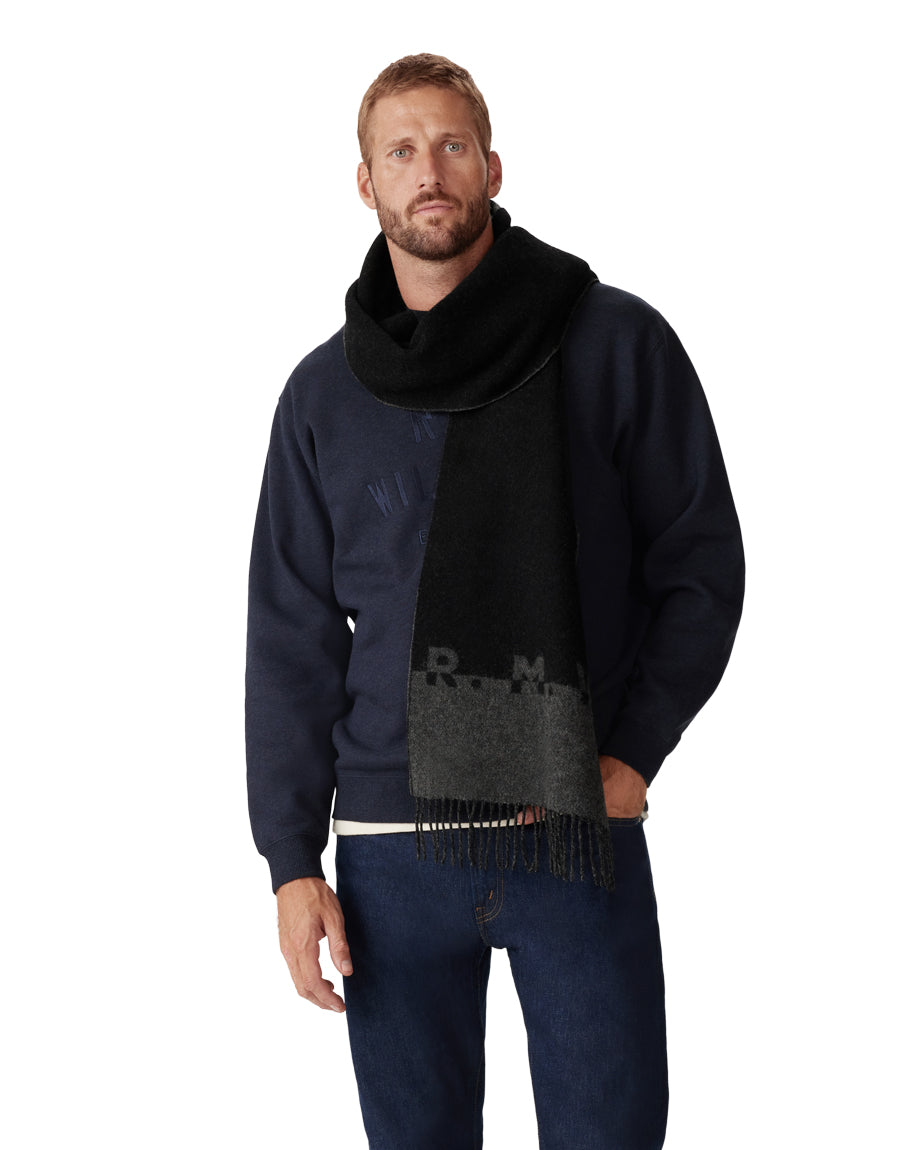 R.M.Williams R.M.W Logo Jacquard Black Scarf