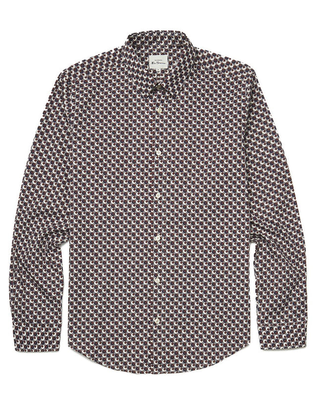 Ben Sherman Retro 70S Geo Print Shirt Coffee