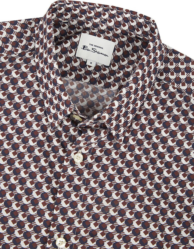 Ben Sherman Retro 70S Geo Print Shirt Coffee