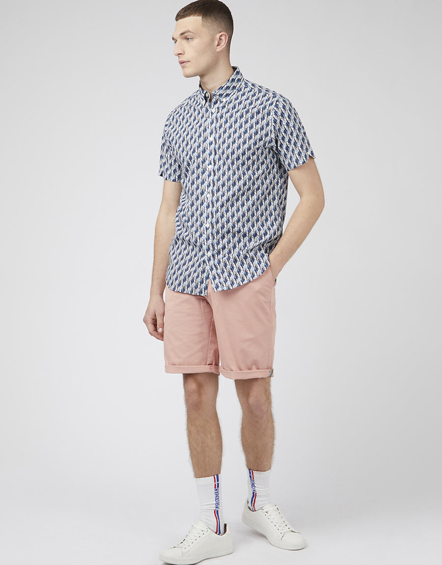 Ben Sherman Retro Print Blue Shadow Short Sleeve Shirt