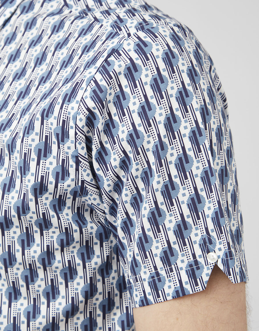 Ben Sherman Retro Print Blue Shadow Short Sleeve Shirt