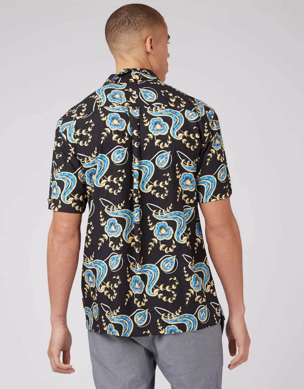 Ben Sherman Block Floral Print Black Short Sleeve Shirt