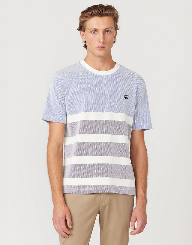 Ben Sherman Textured Block Stripe Blue T-Shirt