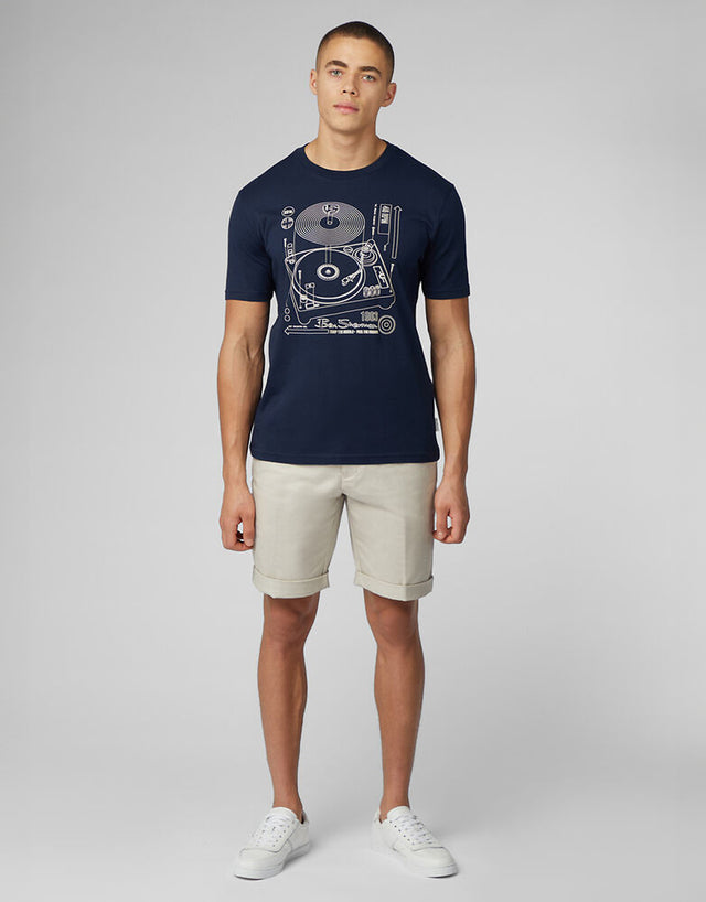 Ben Sherman Linear Record Player Dark Navy T-Shirt