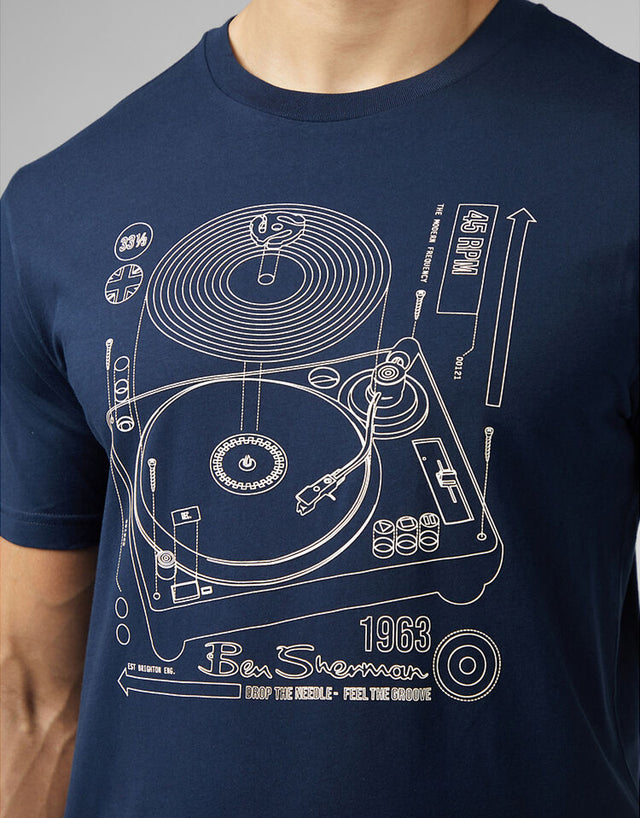 Ben Sherman Linear Record Player Dark Navy T-Shirt