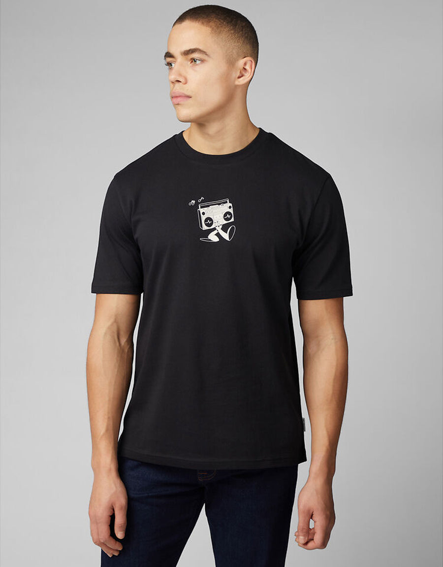 Ben Sherman Boom Box Back Graphic Black T-Shirt