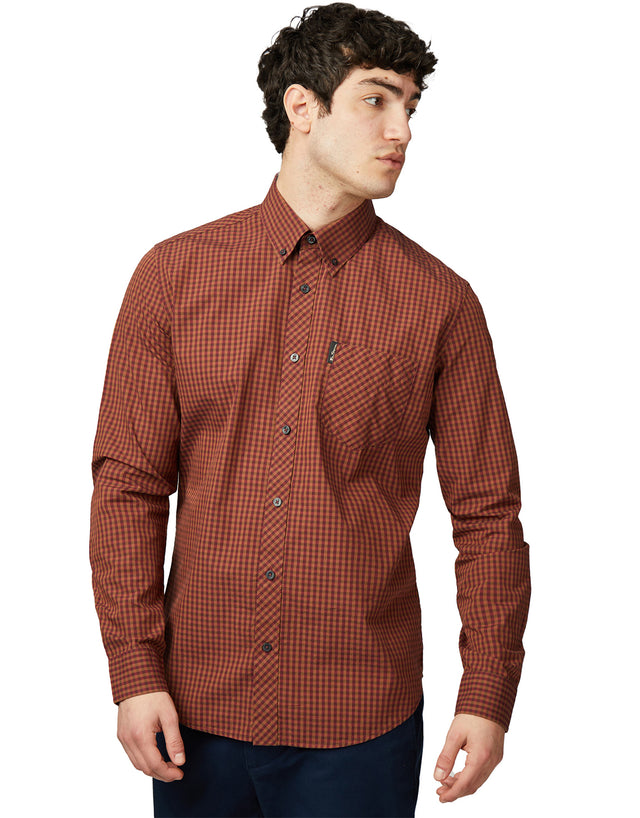 Ben Sherman Signature Gingham Wine Long Sleeve Shirt