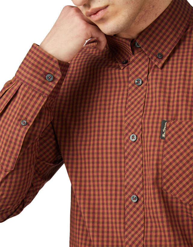 Ben Sherman Signature Gingham Wine Long Sleeve Shirt