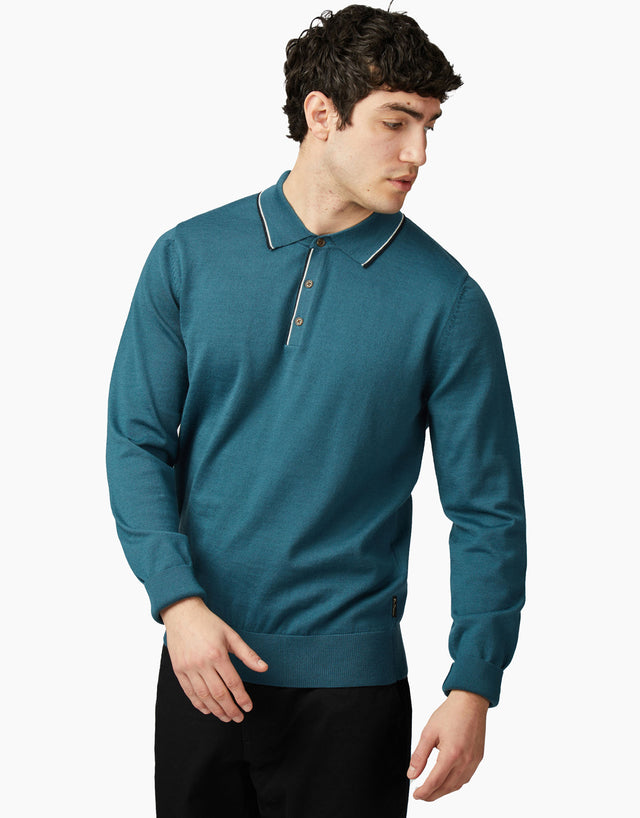 Ben Sherman Tipped Merino Lake Blue Polo
