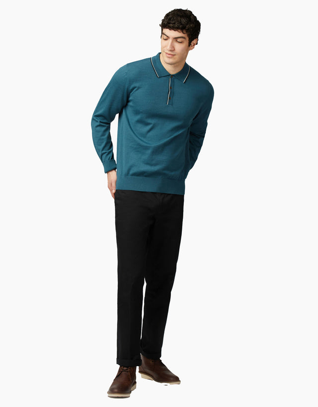 Ben Sherman Tipped Merino Lake Blue Polo