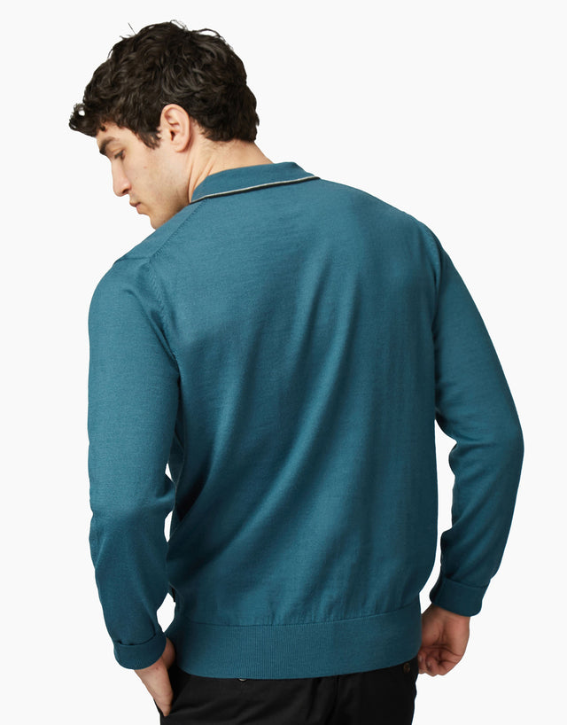 Ben Sherman Tipped Merino Lake Blue Polo