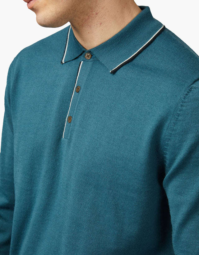 Ben Sherman Tipped Merino Lake Blue Polo