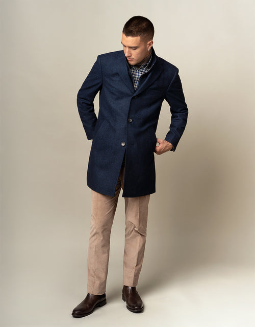 Compton Navy Herringbone Overcoat