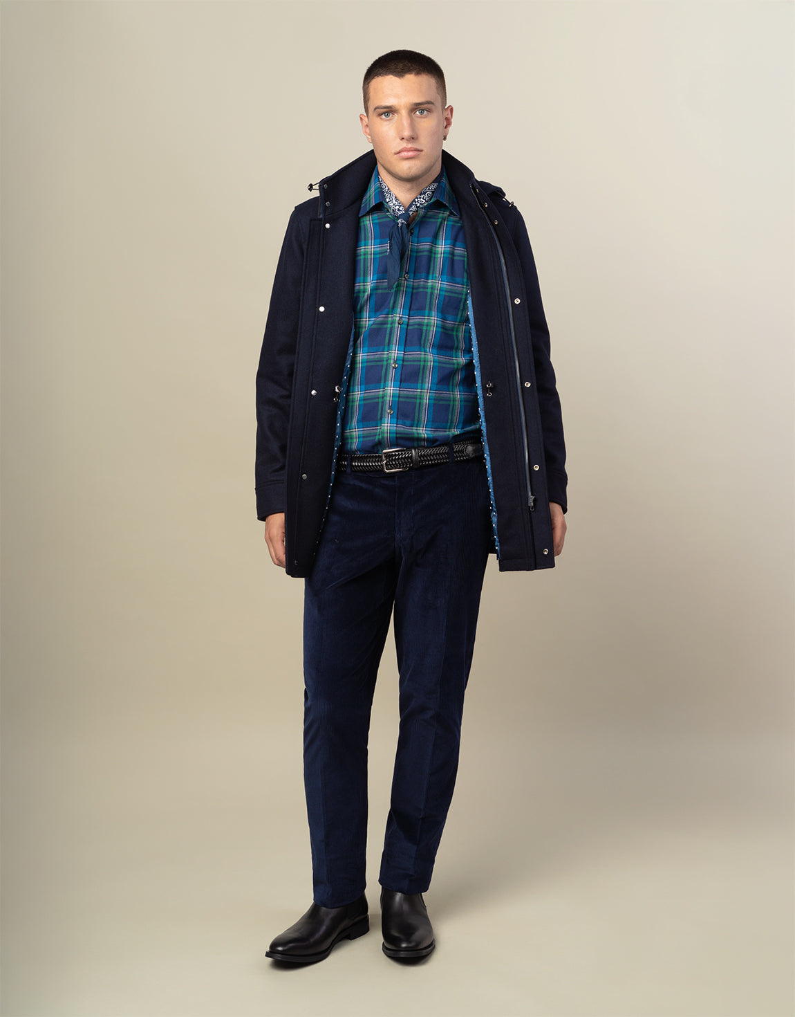 Aro Navy Hooded Parka Coat