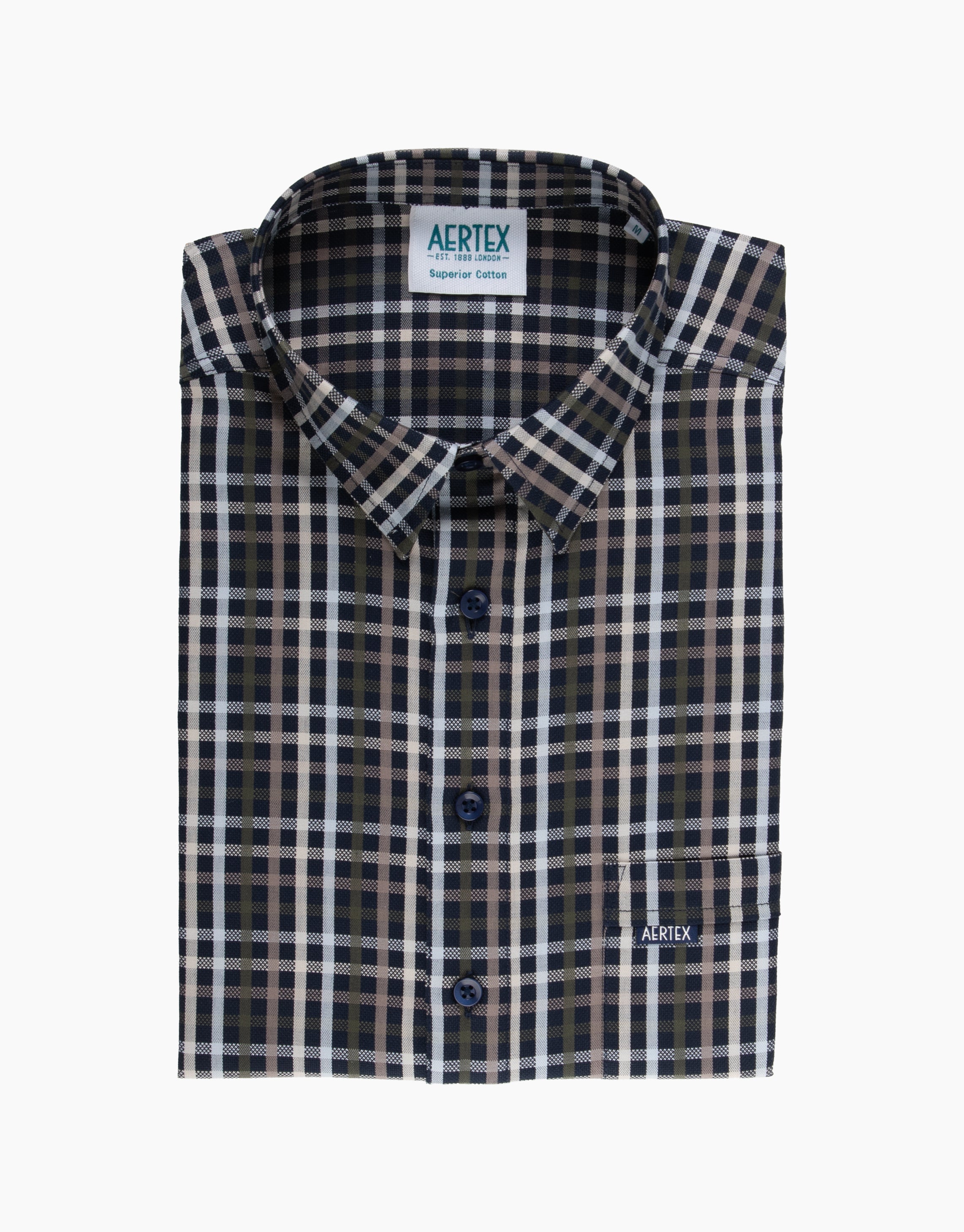 Aertex Taunton Navy Check Short Sleeve Polo Shirt
