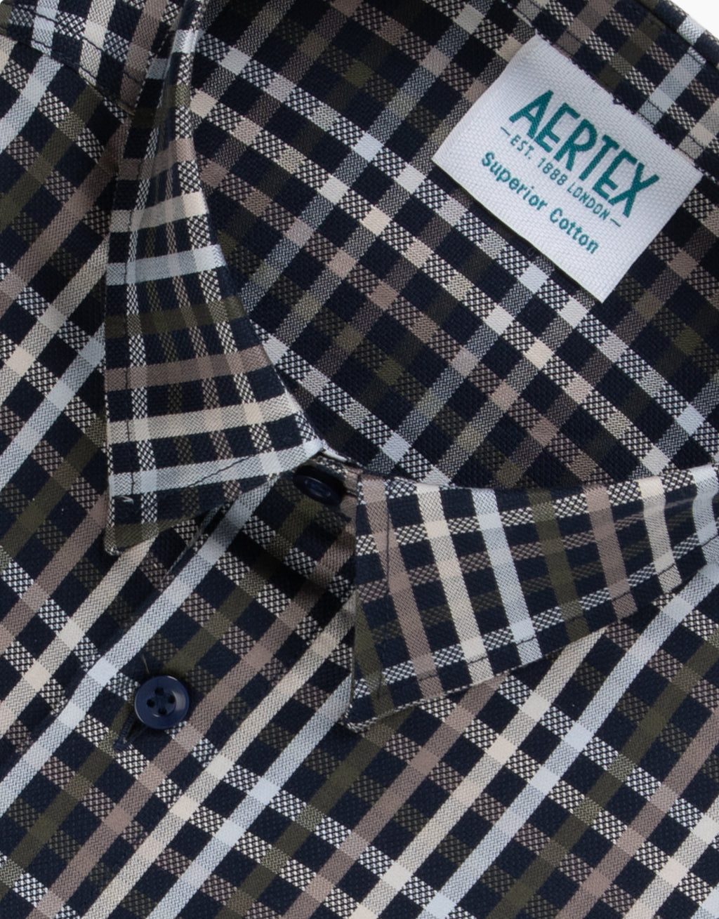 Aertex Taunton Navy Check Short Sleeve Polo Shirt