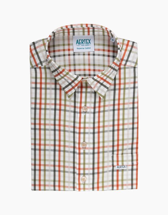 Aertex Taunton Olive Check Short Sleeve Polo Shirt