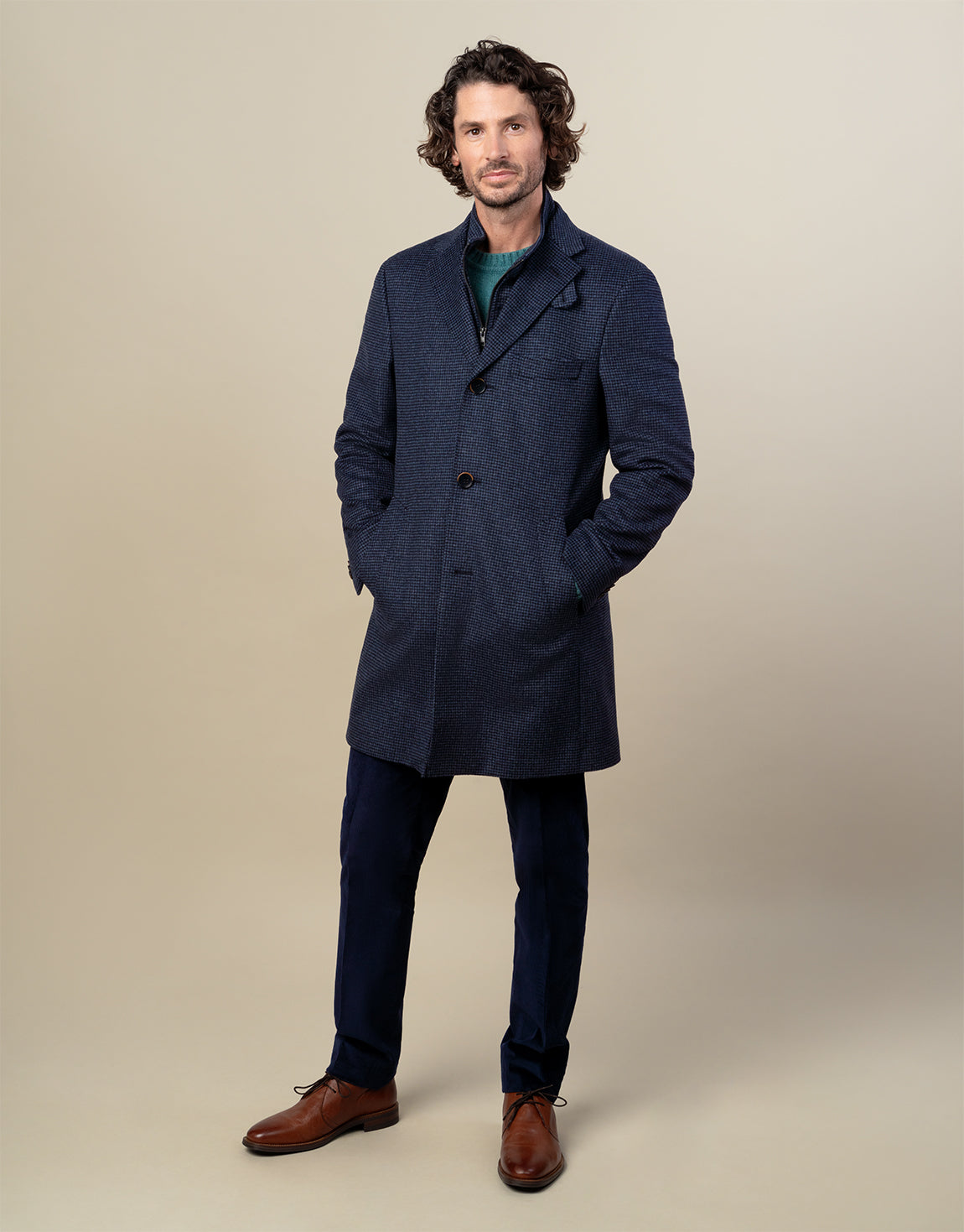 Compton Blue Houndstooth Overcoat
