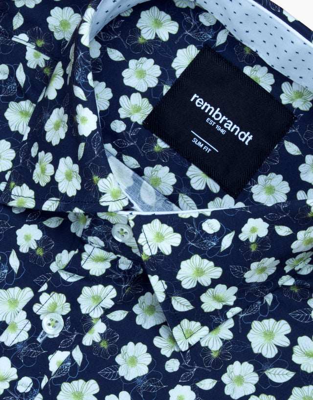 Barbican Blue & Green Floral Print Shirt