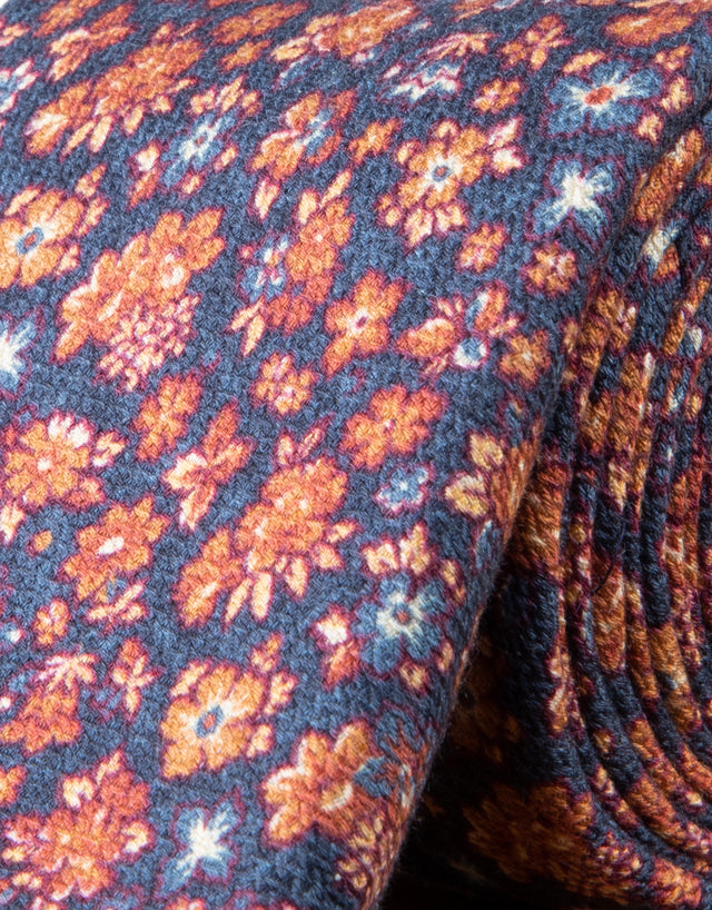 Orange & Blue Vintage Floral Silk Tie
