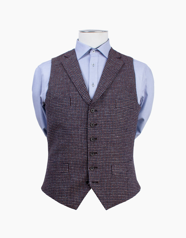 Shelby Maroon & Blue Guncheck Waistcoat