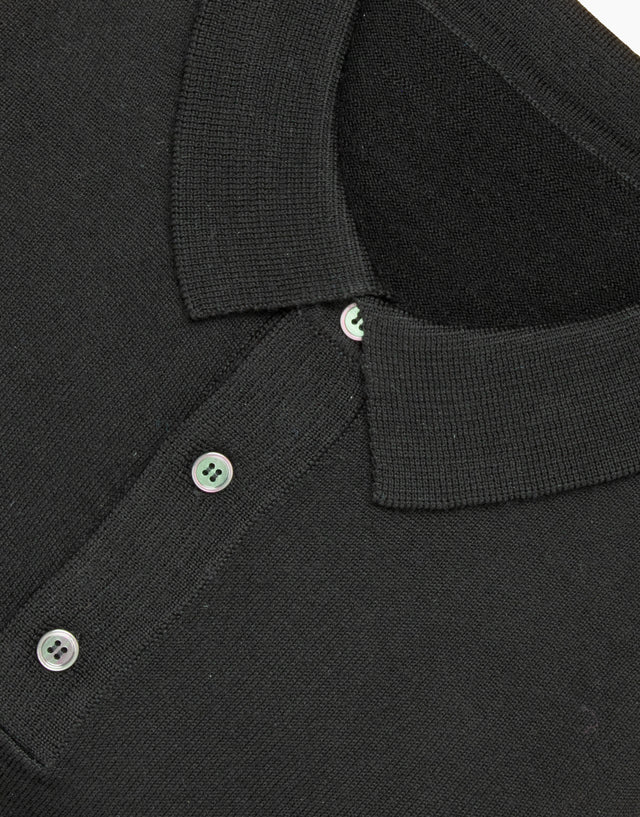 Owaka Black Merino 3 Button Polo Jersey