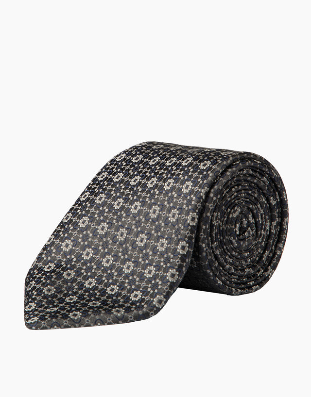 Black & Grey Geometric Silk Tie