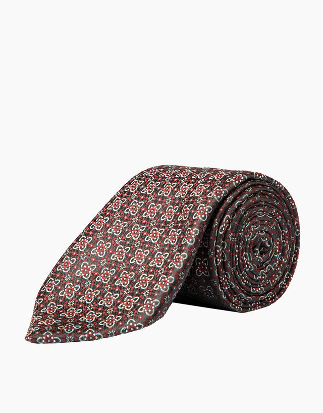 Black & Burgundy Geometric Silk Tie
