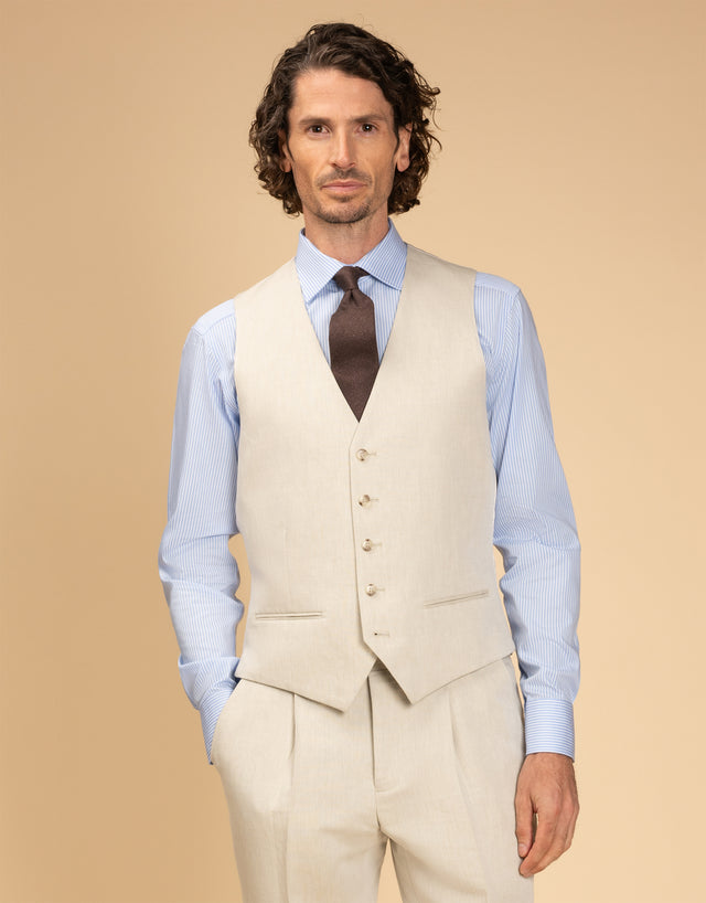 Churchill Beige Linen-Cotton Waistcoat
