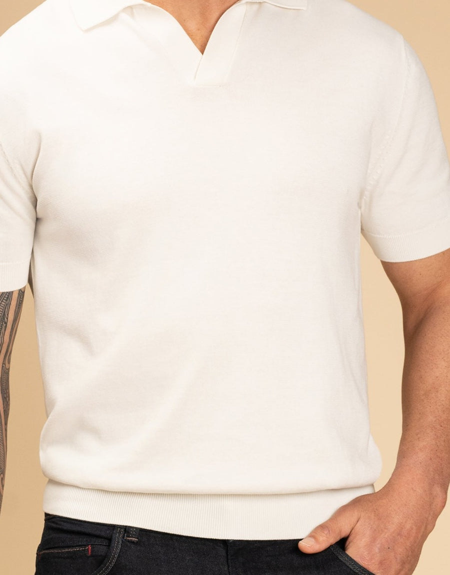 Amalfi Off-White Knitted Polo - collar detail