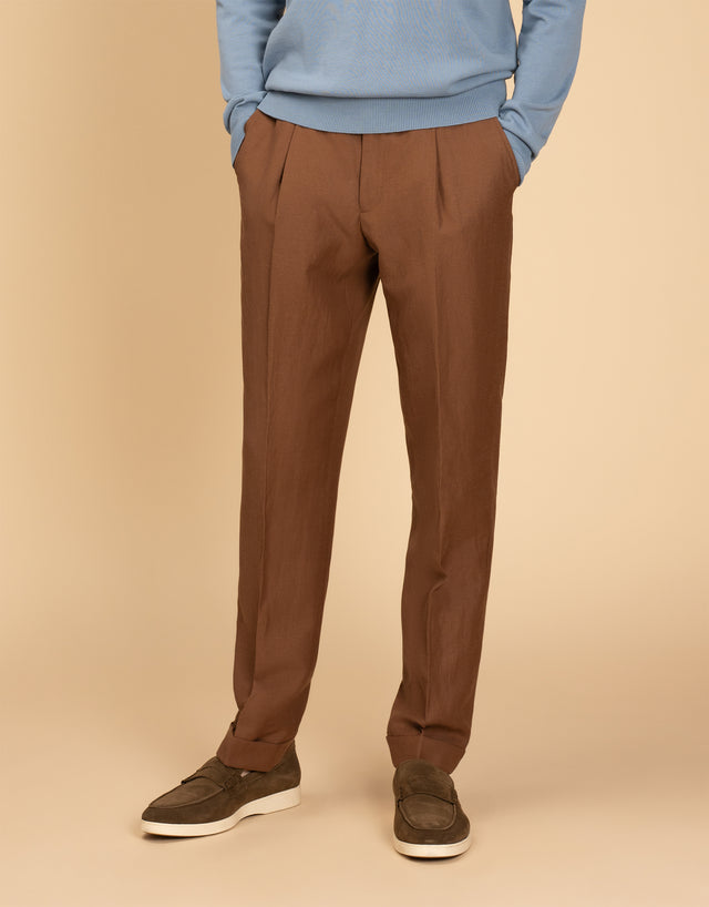 Evans Tobacco Linen Blend Twill Trouser