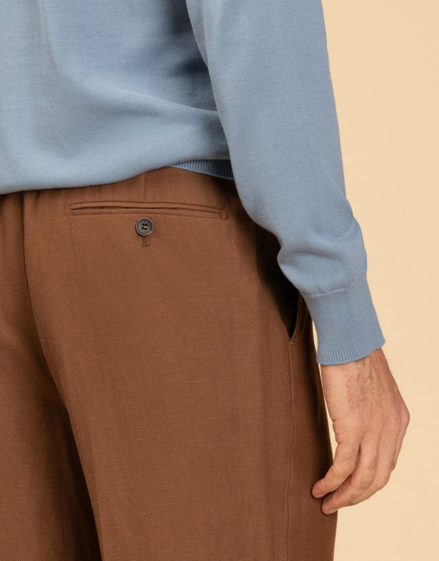 Evans Tobacco Linen Blend Twill Trouser