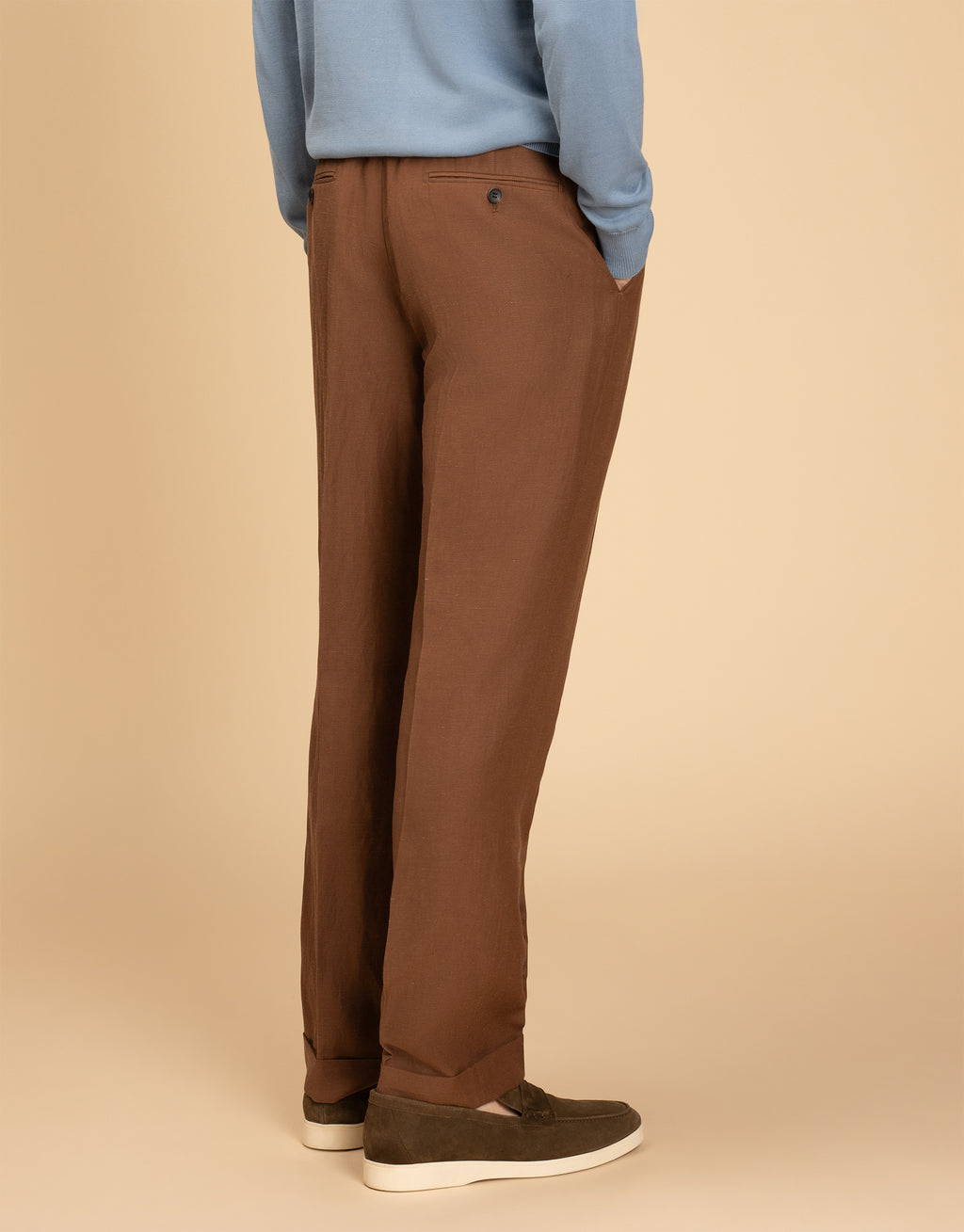 Evans Tobacco Linen Blend Twill Trouser