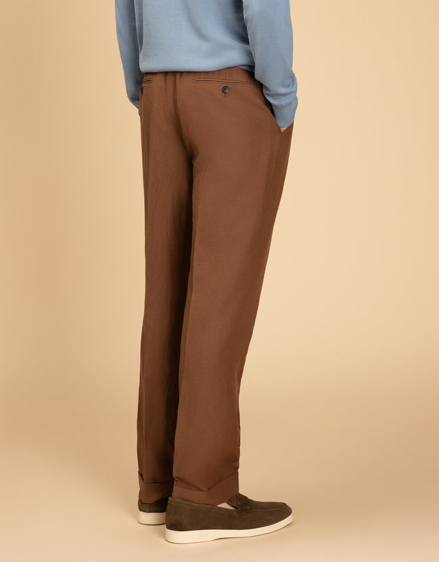 Evans Tobacco Linen Blend Twill Trouser