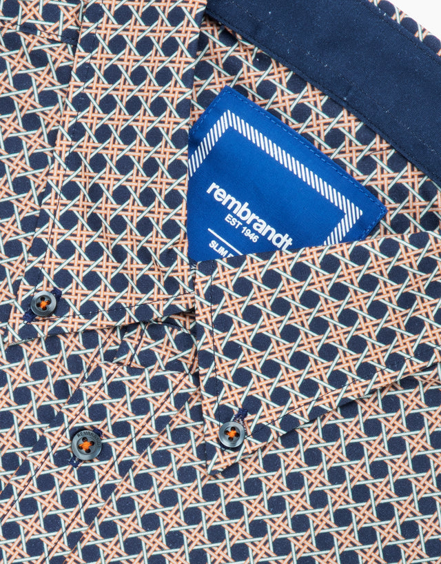 Ohope Navy and Orange Rattan Print Shirt