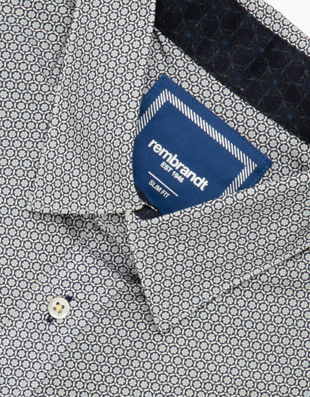 Waihi Floral Hex Micro-design Print Short Sleeve Shirt