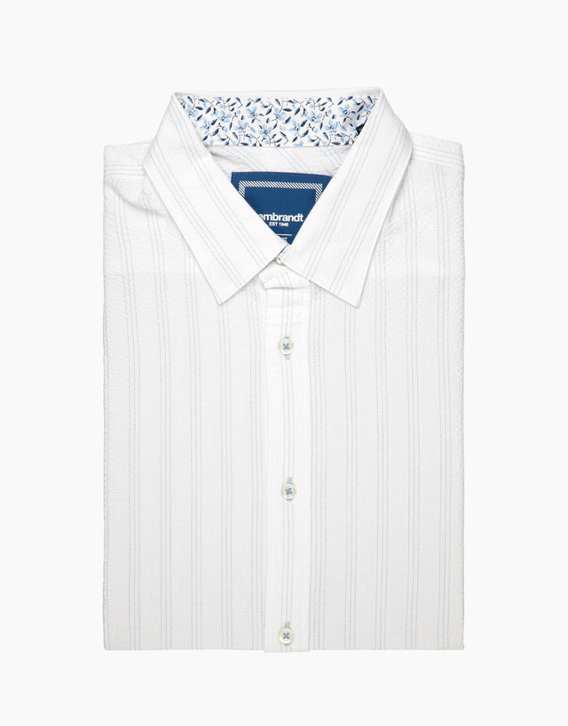 Waihi White Stripe Seersucker Short Sleeve Shirt