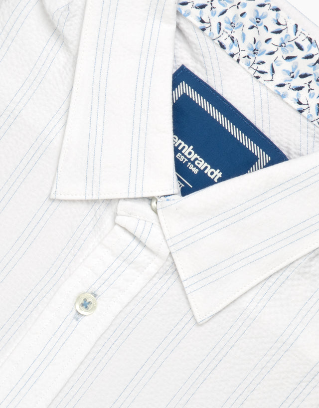 Waihi White Stripe Seersucker Short Sleeve Shirt