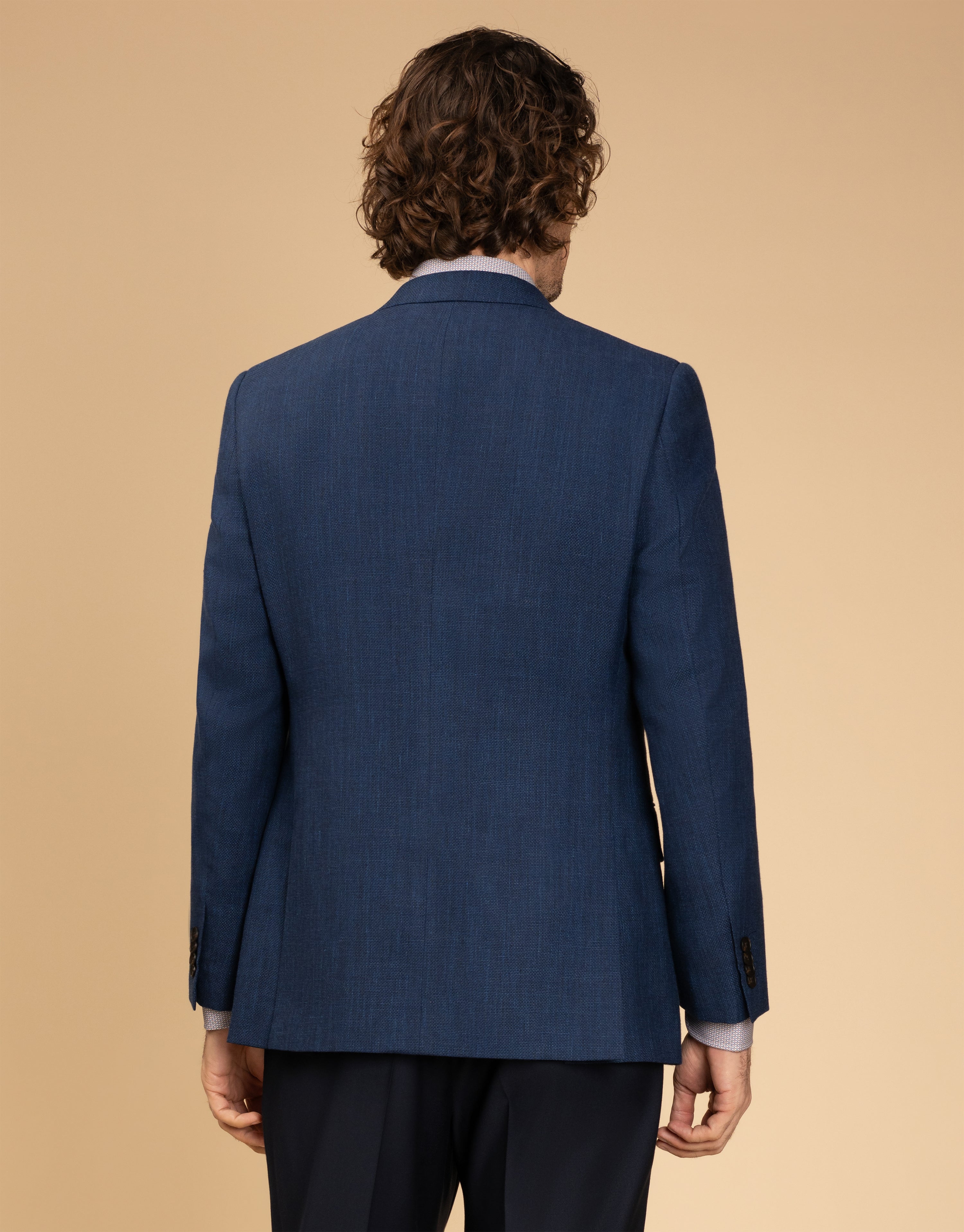 Hawker Blue Wool Linen Textured Blazer