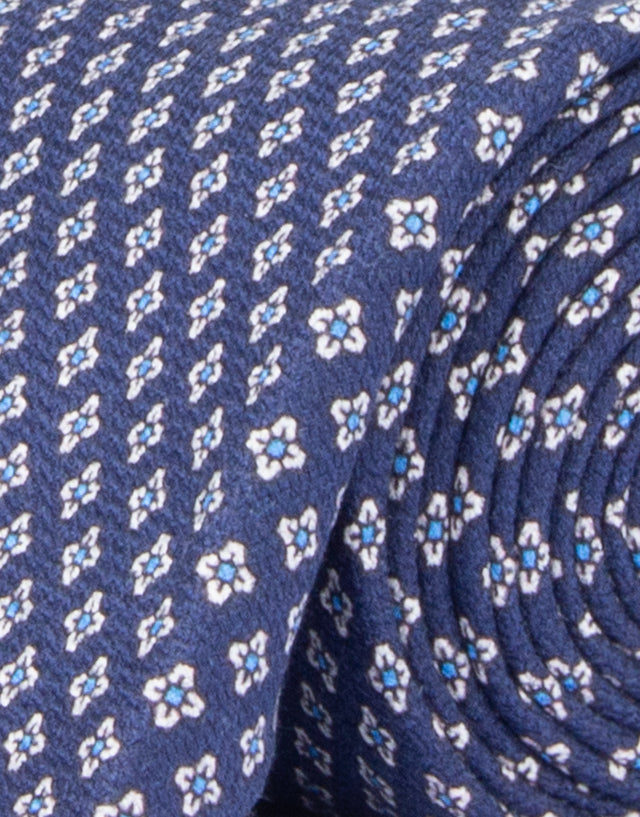 Navy Floral Geometric Silk Tie