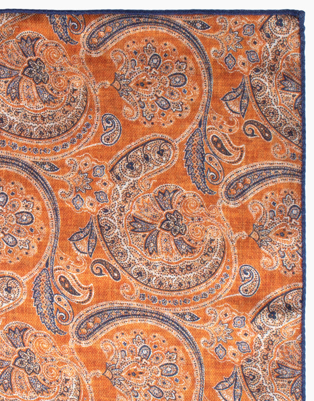 Orange Paisley & Navy Medallion Reversible Pocket Square