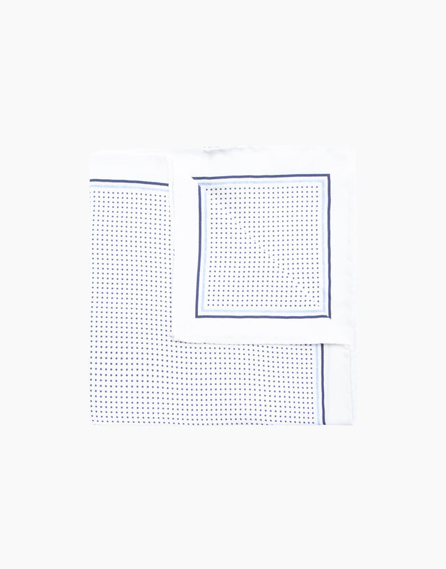 White and Navy Dot Silk Pocket Square