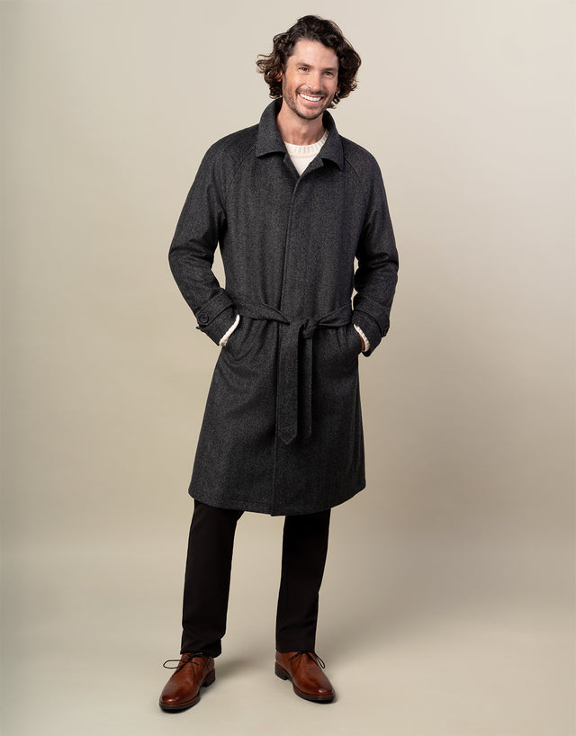 Loch Charcoal Grey Herringbone Raglan Coat